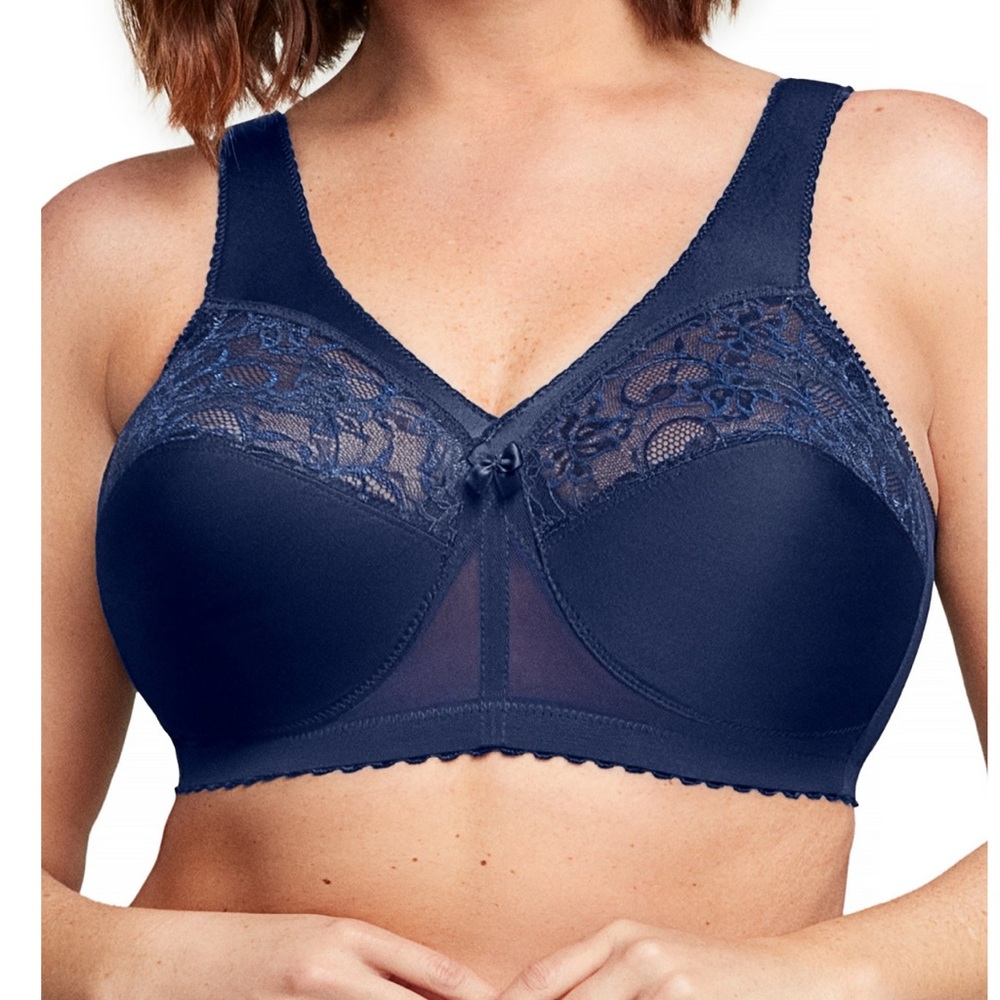 Glamorise Full Figure Plus Size MagicLift Navy Blue Wirefree Satin Bra